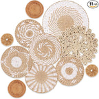 Boho Wall Basket Decor Set of 11 - Hanging Woven Bulrush Basket Wall Decor, Handcrafted Round Flat Baskets Wall Art, for Rustic Farmhouse、Home - Unique Rattan Wicker Wall Decor（White Retro）