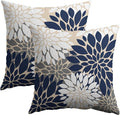Navy White Grey Gray Pillow Covers 16X16 Inch Set of 2, Summer Modern Geometry Dahlia Floral Print Decorative Throw Pillow Covers Outdoor Farmhouse Cushion Case for Couch Sofa Bed Decor