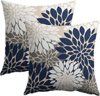 Navy White Grey Gray Pillow Covers 20X20 Inch Set of 2, Summer Modern Geometry Dahlia Floral Print Decorative Throw Pillow Covers Outdoor Farmhouse Cushion Case for Couch Sofa Bed Decor