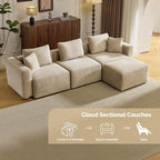 VINGLI 112.2“ Convertible Corduroy Cloud Sectional Couches with Movable Ottoman, L-Shaped Boneless Couches for Living Room with Deep Seat, 3 Seater Modular Spineless Sofa, No Assembly Required, Khaki