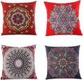 Jartinle Set of 4 Retro Red Floral Mandala Compass Medallion Bohemian Pillow Covers Boho Decor Hippie Ethnic Throw Pillows Decorative for Sofa Couch 18 x 18