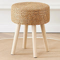 Cpintltr Round Ottoman Footstool Foot Stool Pouf Ottomans with Solid Wood Legs Hand Weave Hyacinth Footrest Step Stool for Living Room Balcony Garden Natural Seagrass