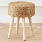 Cpintltr Round Ottoman Footstool Foot Stool Pouf Ottomans with Solid Wood Legs Hand Weave Hyacinth Footrest Step Stool for Living Room Balcony Garden Natural Seagrass