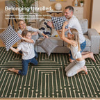 Lahome Boho 3x5 Easy Jute Rugs for Entryway, Non Slip Green Area Rug, Maze Lines Modern Washable Rugs for Bedroom, Low Pile Indoor Outdoor Carpet for Deck Porch Backyard