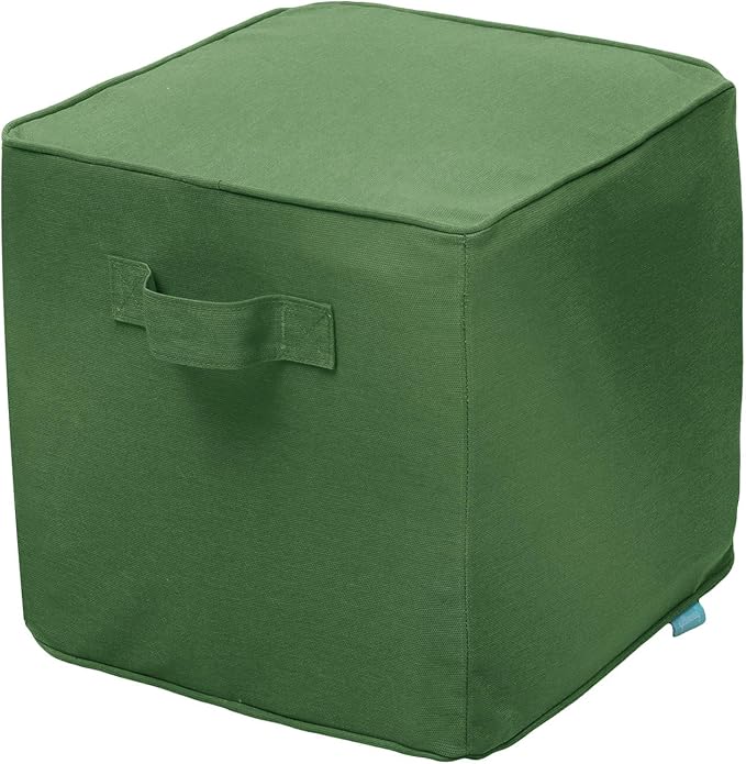 QILLOWAY Indoor/Outdoor Inflatable Stool, Ottoman Pouf Cube 16",All Weather Foot Rest for Camping or Home (Green)