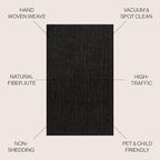 JONATHAN Y Pata Hand Woven Chunky Jute Black Indoor Area Rug, 3x5, Bohemian, Rustic, Cottage, Easy-Cleaning for Living Room, Bedroom, Kitchen, Non-Shedding (NRF102E-3)