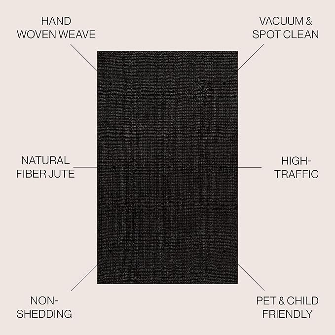 JONATHAN Y Pata Hand Woven Chunky Jute Black Indoor Area Rug, 3x5, Bohemian, Rustic, Cottage, Easy-Cleaning for Living Room, Bedroom, Kitchen, Non-Shedding (NRF102E-3)