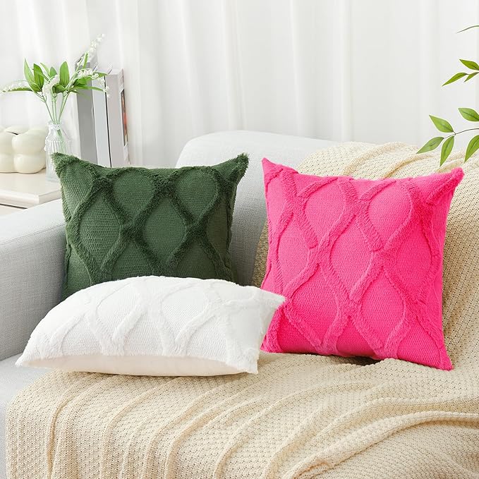 decorUhome Spring Euro Sham Throw Pillow Covers 24x24 Inch Set of 2, Soft Plush Faux Fur Wool Forest Elf Accent Couch Pillow Covers for Modern Farmhouse Bed Sofa Living Room