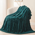 NEWCOSPLAY Super Soft Twin Blanket Dark Teal Premium Silky Flannel Fleece 3D Ribbed Jacquard Lightweight Bed Blanket All Season Use (Dark Teal Ribbed, Twin(60"x80"))