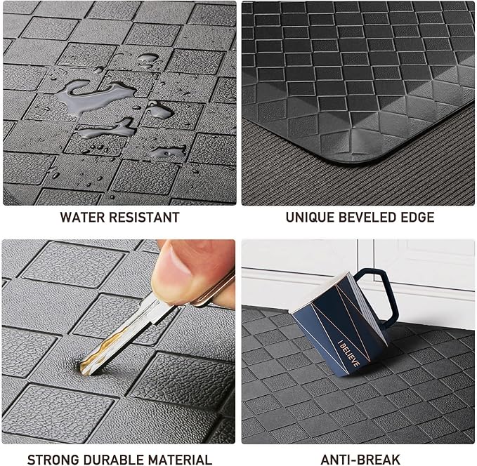HappyTrends Kitchen Floor Mat - 4/5 Inch Thick Anti-Fatigue Kitchen Rug,Waterproof Non-Slip Kitchen Mats and Rugs Heavy Duty Ergonomic Comfort Rug for Kitchen,Office,Sink