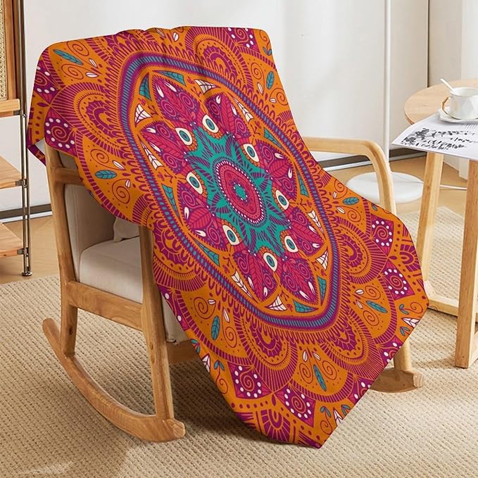 Mandala Throw Blanket Indian Abstract Hippie Bohemian Art Floral Texture Pattern Blanket for Sofa Bed Couch Chair Or Dorm 50"x60"