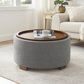 30 Inch Round Storage Ottoman Coffee Table, Modern Boucle Ottoman with Lift-Off Lid and Solid Wood Legs for Living Room, Bedroom, Corners, Apartments (Light Grey)