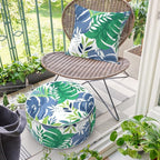 Inflatable Ottoman Stool D21 xH9 for Outdoor/Indoor Use, Water Repellent Patio Foot Rest with Portable Handle,Round Pouf Ottoman Suitable for Garden,Deck and Camping - Islamorada Blue Green