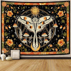 Aipon Orange Moth Tapestry Boho Retro Floral Flowers Tapestries Aesthetic Vintage Mushroom Tapestries for Bedroom Indie Sun Moon Tapestry Wall Hanging for Living Room Dorm (48'' × 36'')