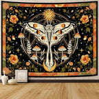 Aipon Orange Moth Tapestry Boho Retro Floral Flowers Tapestries Aesthetic Vintage Mushroom Tapestries for Bedroom Indie Sun Moon Tapestry Wall Hanging for Living Room Dorm (80'' × 60'')