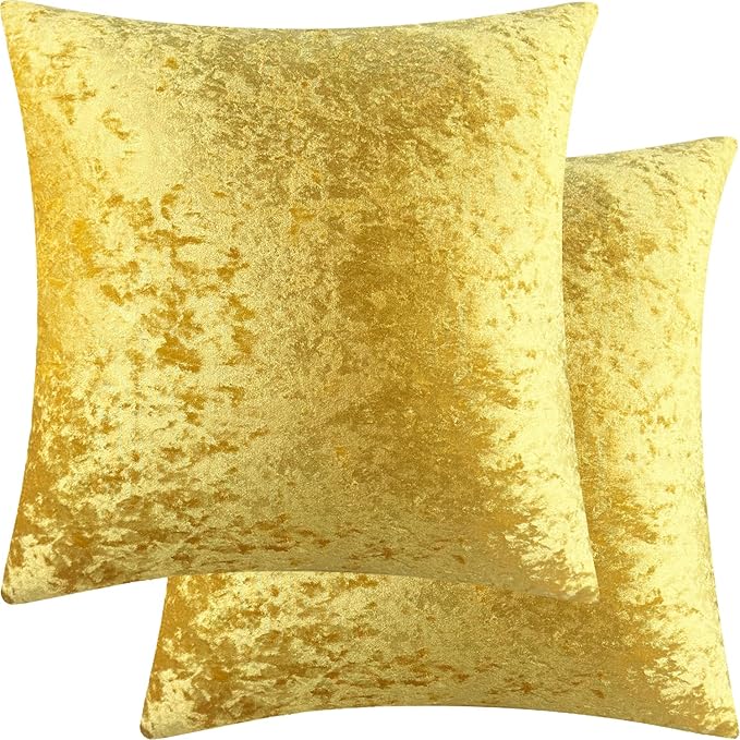 2 Pack 18x18 Pillow Cover Velvet Pillow Covers, Square Throw Pillow Covers for Living Room Decorations Throw Pillow Case, Throw Pillow Cover Cushion Cover for Home Sofa Bedroom Car, Gold