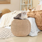 Pouf Ottoman Stuffed Round Modern Foam Filled Foot Rest Poufs for Living Room Chair Decorative 20 X 14 Inches Boho Relax Stool for Wedding Christmas Party, (Khaki, 20inch)