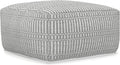 SIMPLIHOME Safford Square Pouf - 20 inch Wide Upholstered PET Polyester Ottoman in Grey and White, Boho Indoor/Outdoor Footstool or Extra Seating for Living Room or Bedroom, Assembled