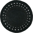 Hand Woven Braided Jute Rug - 5' Round - Black Reversible Farmhouse Rugs for Living Room, Bedroom, Dining Room, Kitchen - Natural Decorative Floor Boho Entry Area Rugs - Round Rug 5ft