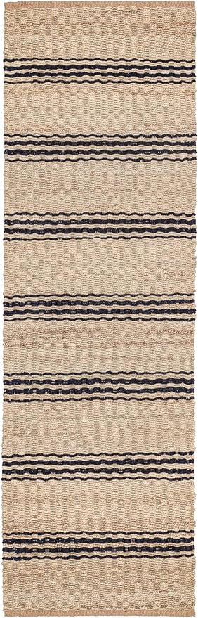 Dash & Albert Jute Ticking Indigo Handwoven Rug, 2.5 X 8 Feet, Blue Stripe Pattern