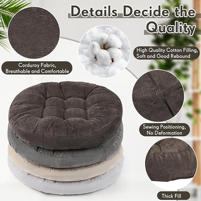 Jerify Floor Pillow Cushions Large Round Square Large Meditation Floor Pillow for Classroom Adult Meditation Picnic Party Seating Learning Daycare School(Round,Graded Grey,4 Pcs)