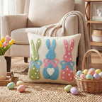 AVOIN colorlife Easter Polka Dot Heart Colorful Bunny Embroidered Throw Pillow Cover, 18 x 18 Inch Bow Rabbits Tufted Patterned Linen Decoration Cushion Case for Sofa