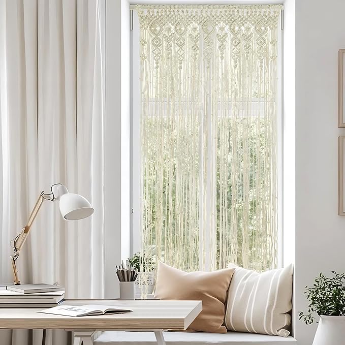 Macrame Door Curtain Bohemian Curtains for Windows Handwoven Boho Wall Hanging for Doorways Room Dividers Bedroom Decor Wedding Tapestry Living Room Farmhouse Cottage 35x70 inch