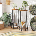 2-Pack Plant Stand Indoor Outdoor, 2-Tier Round Flower Pot Holder with Rustic Brown Finish, Corner Plant Shelf for Balcony, Garden, Patio or Living Room