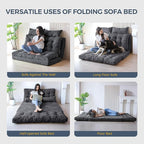 MAXYOYO Folding Sofa Bed, Tufted Bean Bag Bed with Pillows Floor Mattress for Adults, Extra Thick and Long Floor Sofa, Full Couch for Bedroom Living Room, Dark Grey, 54x91 Inch