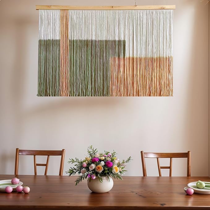 Sdjazl Woven Boho Macrame Wall Hanging Home Decor Tapestry Dip-Dyed Large Modern Handmade Colorful Mountain Landspace for Living room (khaki)