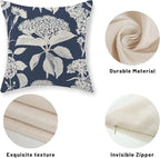 Blue Pillow Covers 18x18 Set of 2 Boho White Floral Throw Pillows Hydrangea Herbs Botanical Decoration Pillowcase Linen Farmhouse Vintage Flower Cushion Case Outdoor Decorative for Couch Sofa