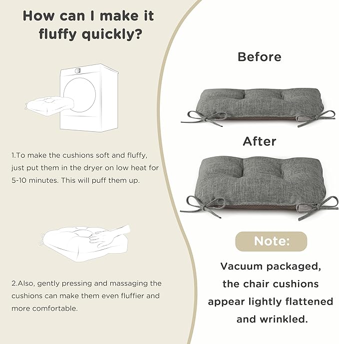 AddGrace Chair Cushions for Dining Chairs Set of 4 Kitchen Seat Cushions with Ties and Non Slip Backing Tufted Indoor Seat Pad for Kitchen Dining Room 18" x 17" x 3" Light Grey
