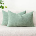 MIULEE Pack of 2 Couch Throw Pillow Covers 12x20 Inch Soft Greyish Green Chenille Lumbar Pillow Covers for Sofa Living Room Solid Dyed Cases
