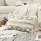 Merrycolor White Grey Boho Throw Pillow Covers 12x20 with Tassels Tufted DecorativeThrow Pillows Neutral Accent Pillowcase Farmhouse Square Cushion Covers for Couch Sofa Bedroom Living Room