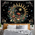 Racunbula Floral Plants Tapestry Sun and Moon Tapestry Retro Botanical Flowers Butterfly Tapestries Black Starry Sky Wall Poster Vintage Boho Aesthetic Tapestries Wall Hanging for Bedroom