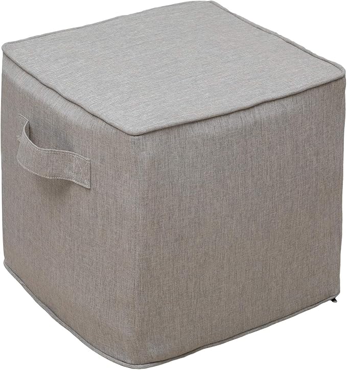 QILLOWAY Indoor/Outdoor Inflatable Stool, Ottoman Pouf Cube 16",All Weather Foot Rest for Camping or Home (Tan/Grey)