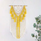 HVEST Yellow Macrame Wall Hanging Boho Tapestry Wall Art Decor,Handmade Woven Bohemian Tapestry with Tassel Craft Ornament Aesthetic Wall Decoration for Bedroom Living Room Apartment Nursery Backdrop