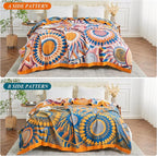 Boho Throw Blanket for Bed-100% Cotton Soft Breathable Farmhouse Decor Boho Quilt for Sofa (Colorful Sun, 60"x80")