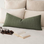 Foindtower Set of 2 Decorative Linen Check Throw Pillow Covers Neutral Long Body Lumbar Cushion Covers Farmhouse Vintage Boho Home Decor For Sofa Chair Couch Bedroom Living Room,14×36 Inch,Olive Green