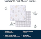 Gerber Baby Unisex 2-Pack Muslin Blanket, Celestial, One Size