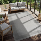 CAMILSON Easy Jute Rug 10x14, Indoor Outdoor Off-White Color Fiber Area Rugs for Living Room Patio and Dining Room Rug, Bordered Boho Woven Design, Easy-Cleaning, Washable Outside Carpet (10 x 14)