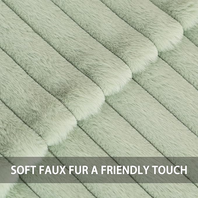 Pack of 2 Faux Fur Fall Throw Pillow Covers 24x24 Inch, Soft Plush Striped Neutral Couch Pillow Cover, with Velvet Back Modern Home Decor for Sofa Living Room Couch Bed Sage Green