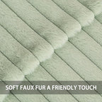 Pack of 2 Faux Fur Christmas Throw Pillow Covers 20x20 Inch, Soft Plush Striped Neutral Couch Pillow Cover, with Velvet Back Modern Home Decor for Sofa Living Room Couch Bed Sage Green