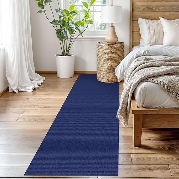 EARTHALL Woven Runner Rug 2.6x8 Ft Washable Runners for Hallways Wide Non Slip Rubber Backed Kitchen Runner Braided Indoor Floor Carpet for Entryway Hallway Kitchen Bedroom, Royal Blue/Navy