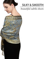Achillea Reversible Paisley Pashmina Rave Scarf – Exotic Indian Shawls and Wraps for Evening Dresses, Festivals, All Seasons
