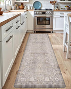 DEXI Kitchen Floor Mats Cushioned Anti Fatigue, 23x59 Long Wide Standing Comfort Runner Rug, Waterproof Retro Floral Memory Foam Padded for Front Sink Laundry, Beige Grey