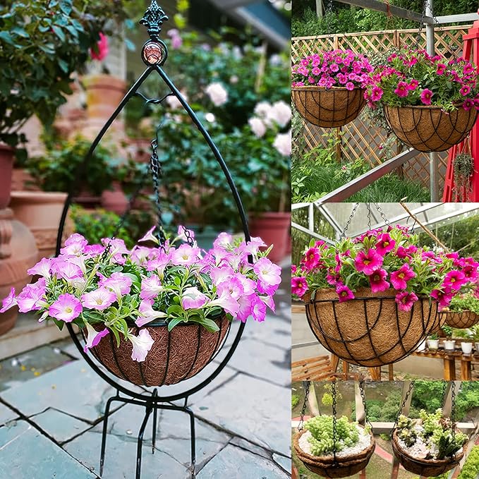 Benvo 16 inch Long Hanging Plant Chains Flower Pot Hangers with Clips and Hooks 3 Point Replacement Chain Holders for Baskets Bird Feeders Planters and Other Ornaments (Pack of 3, Black)