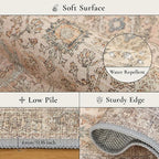 GENIMO 8x10 Area Rugs for Living Room, Machine Washable Non Slip Vintage Rugs, Low Pile Lightweight Chenille Print Rug for Bedroom, Dining Room, Home Office, Oatmeal Beige