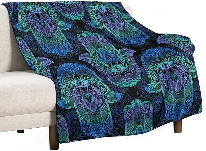 Boho Hamsa Throw Blanket Fatima Hand Bohemian Retro Mandala Blanket for Sofa Bed Couch Chair Or Dorm 40"x50"