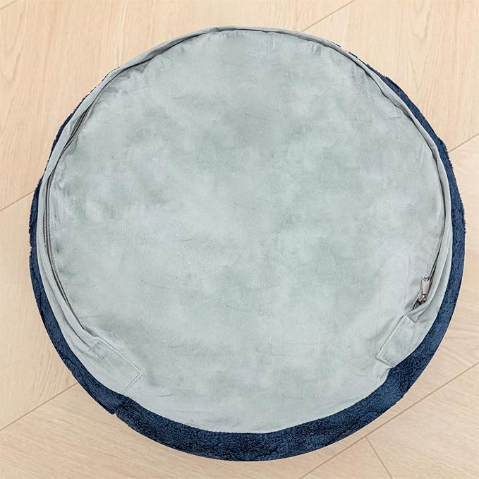 Unstuffed Pouf Ottoman Cover Handmade Footstool Ottoman Storage Solution Floor Pouf Footrest Cushion 20Diameter x12Height Inches for Living Room Wedding Bedroom Navy Blue No Filler